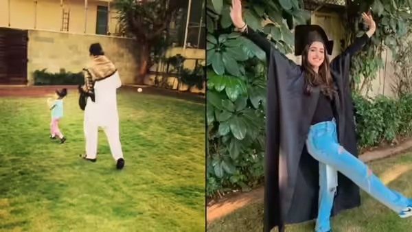 বাড়ির পিছনের অংশে বিস্তৃত সবুজ উঠোন, ট্রপিক্যাল গাছপালায় ভরা। পারিবারিক অনুষ্ঠান থেকে শুরু করে আরাধ্যার খেলার জায়গা কিংবা নব্যা নন্দার গ্র্যাজুয়েশন সেলিব্রেশন - সবই হয়েছে এখানে। ডাইনিংয়ের বাইরে লাগোয়া বারান্দাটি নিঃসঙ্গ বিকেলে চা খাওয়ার জন্য আদর্শ।